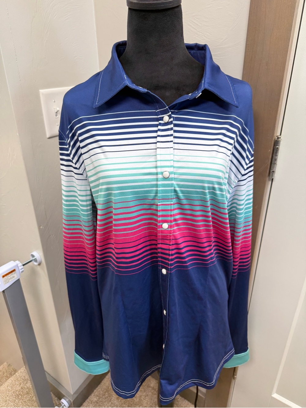 Ranch Dress'n Multicolor Stripe Southwestern Pearl Snap Western Rodeo Shirt 2XL